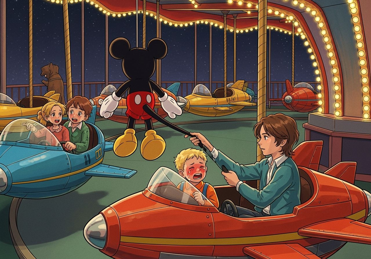 Mickey's tail being stolen from me by bigger kid